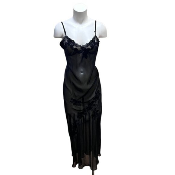 La Vie En Rose Other - VINTAGE Y2K La Vie En Rose Floral Maxi Length Black Sheer Lingerie Size Large
